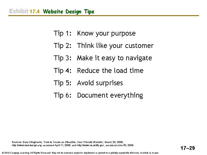 Exhibit 17. 4 Website Design Tips Tip 1: Know your purpose Tip 2: Think