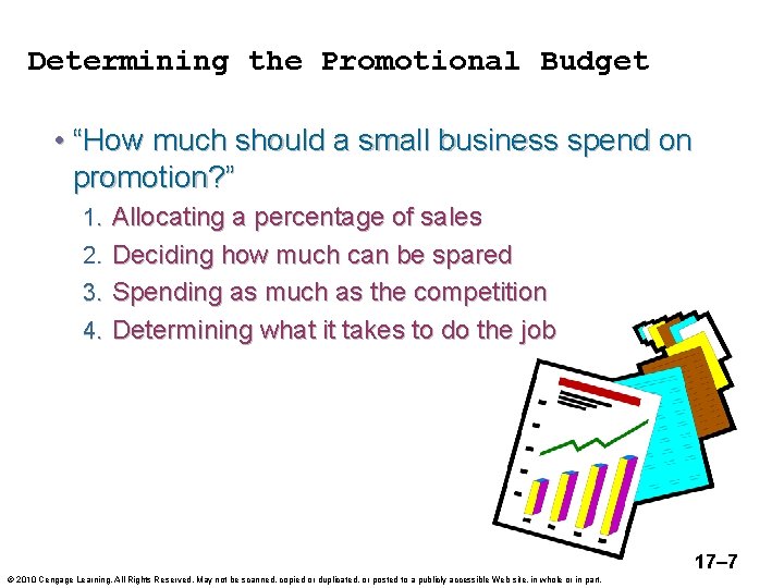 Determining the Promotional Budget • “How much should a small business spend on promotion?