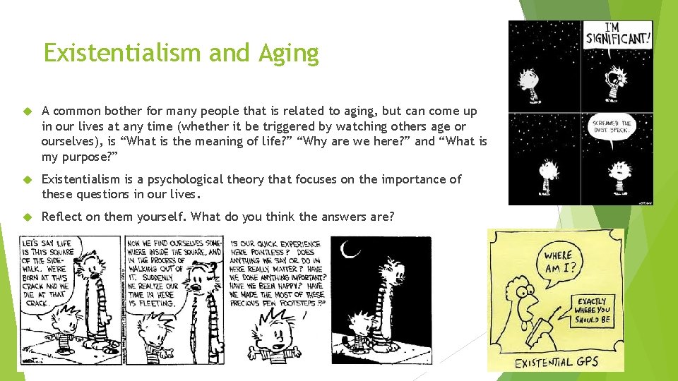 Existentialism and Aging A common bother for many people that is related to aging,