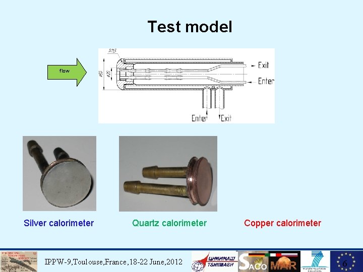 Test model flow Silver calorimeter Quartz calorimeter IPPW-9, Toulouse, France, 18 -22 June, 2012