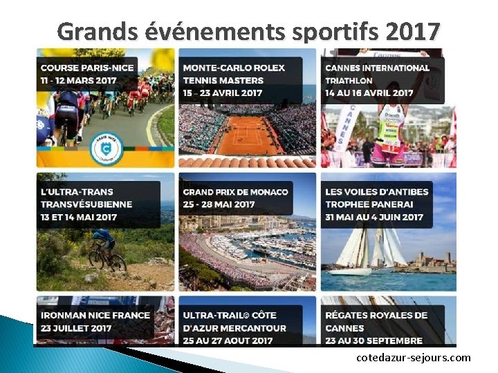 Grands événements sportifs 2017 cotedazur-sejours. com 