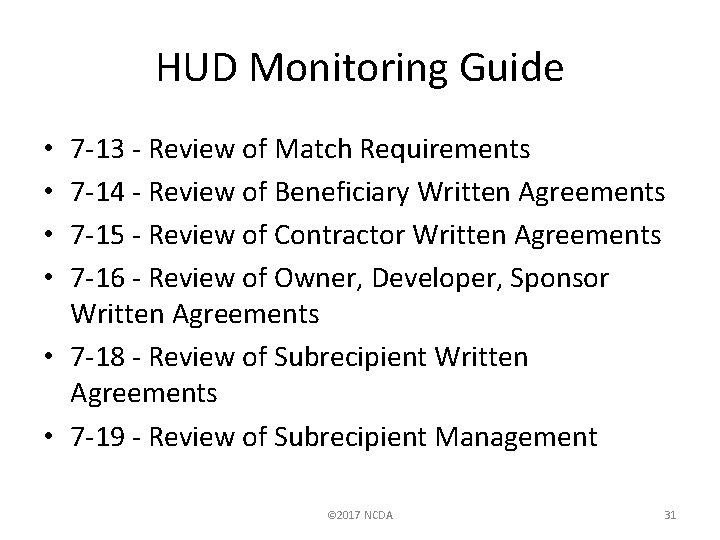 HUD Monitoring Guide 7 -13 - Review of Match Requirements 7 -14 - Review