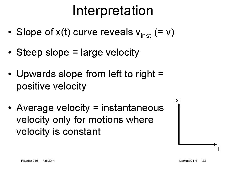 Interpretation • Slope of x(t) curve reveals vinst (= v) • Steep slope =