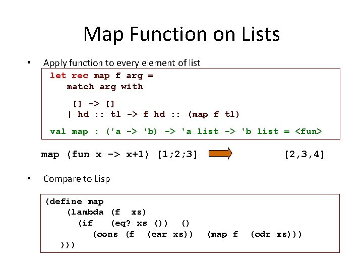 Map Function on Lists • Apply function to every element of list let rec