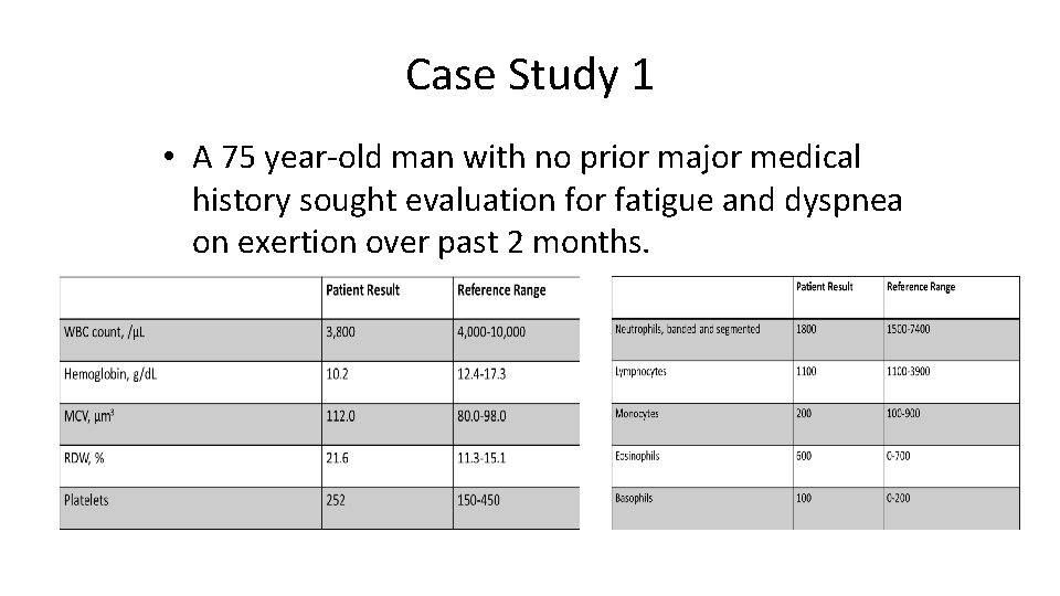 Case Study 1 • A 75 year-old man with no prior major medical history