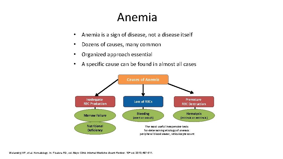 Anemia • Anemia is a sign of disease, not a disease itself • Dozens