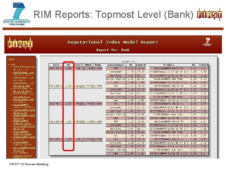 RIM Reports: Topmost Level (Bank) FIRST Y 3 Review Meeting 