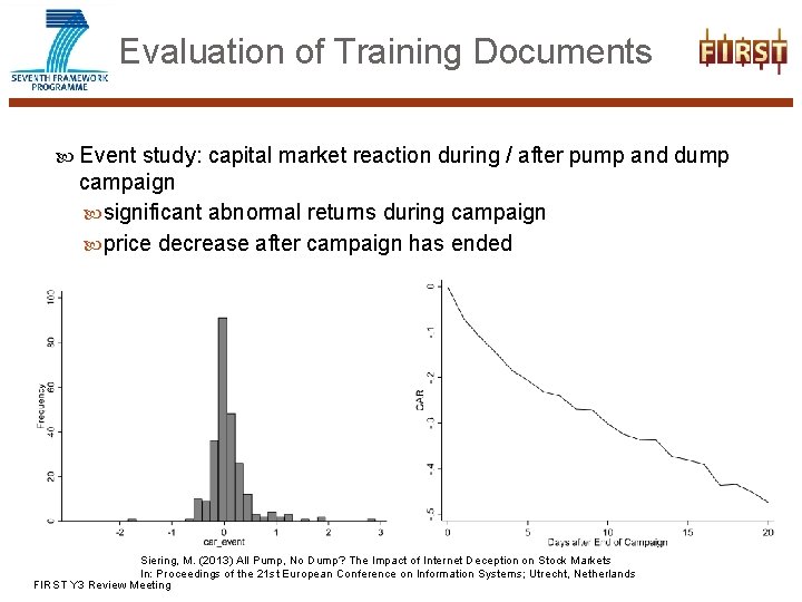 Evaluation of Training Documents Event study: capital market reaction during / after pump and