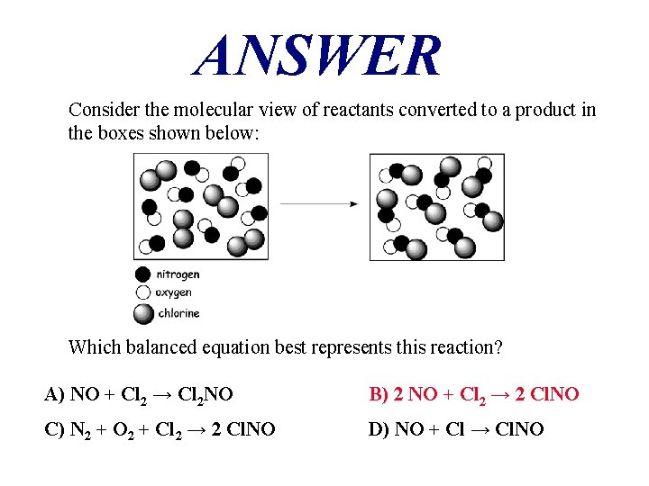 ANSWER Consider the molecular view of reactants converted to a product in the boxes