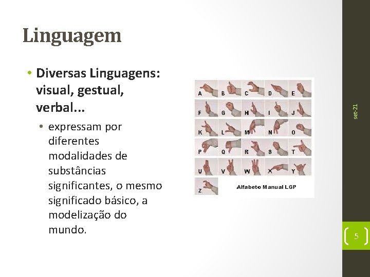  • Diversas Linguagens: visual, gestual, verbal. . . • expressam por diferentes modalidades