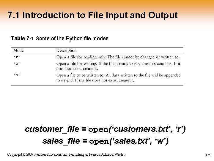 7. 1 Introduction to File Input and Output Table 7 -1 Some of the