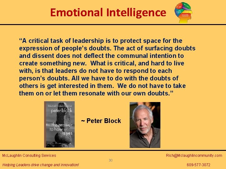 Emotional Intelligence “A critical task of leadership is to protect space for the expression