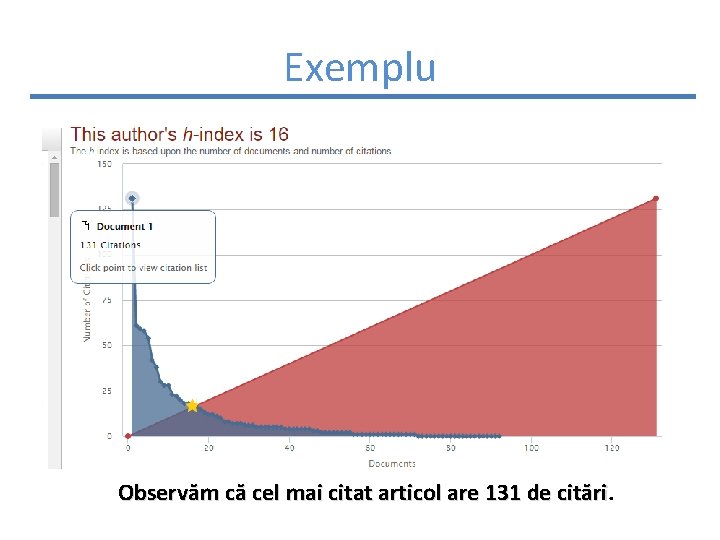 Exemplu Observăm că cel mai citat articol are 131 de citări 