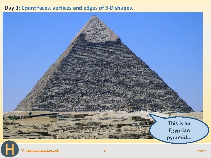 Day 3: Count faces, vertices and edges of 3 -D shapes. This is an