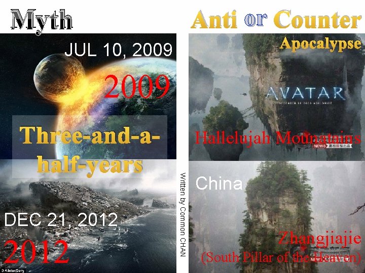 Myth Anti or Counter Apocalypse JUL 10, 2009 DEC 21, 2012 Hallelujah Mounatains Written