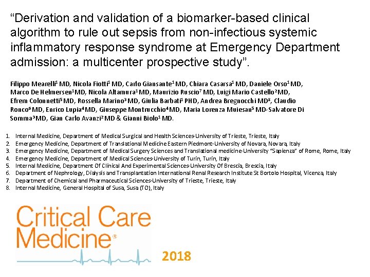 “Derivation and validation of a biomarker-based clinical algorithm to rule out sepsis from non-infectious