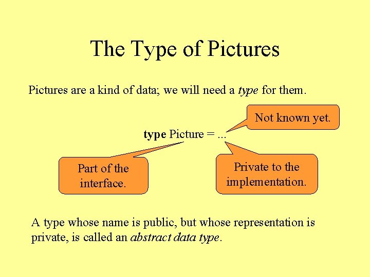 The Type of Pictures are a kind of data; we will need a type