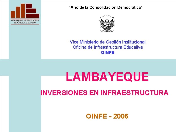 “Año de la Consolidación Democrática” Vice Ministerio de Gestión Institucional Oficina de Infraestructura Educativa
