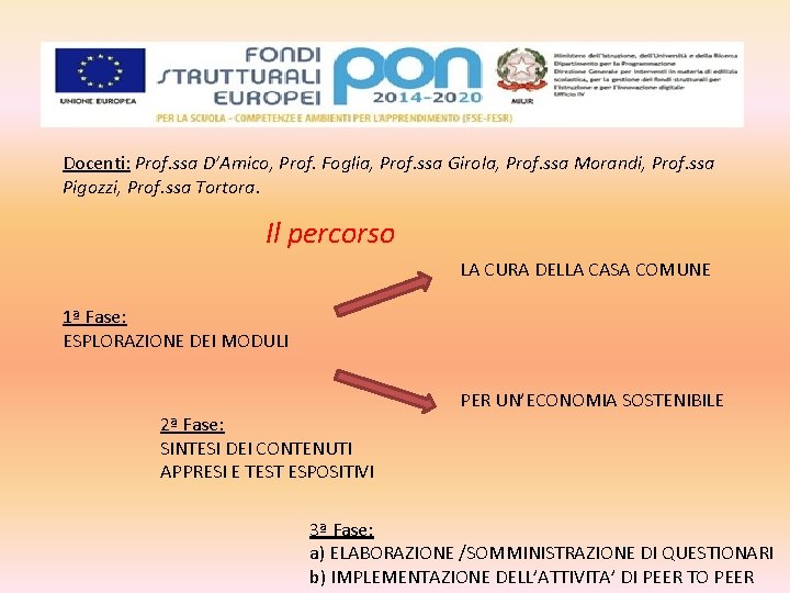 Docenti: Prof. ssa D’Amico, Prof. Foglia, Prof. ssa Girola, Prof. ssa Morandi, Prof. ssa