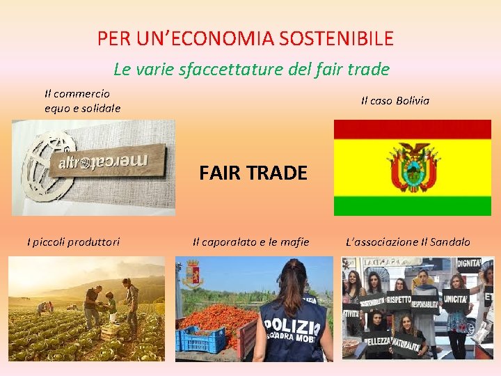 PER UN’ECONOMIA SOSTENIBILE Le varie sfaccettature del fair trade Il commercio equo e solidale