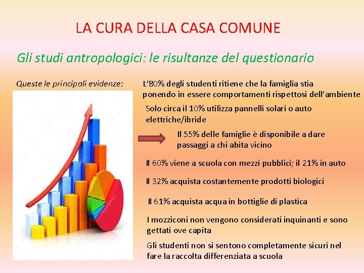 LA CURA DELLA CASA COMUNE Gli studi antropologici: le risultanze del questionario Queste le