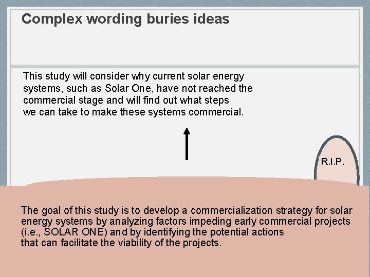 Complex wording buries ideas This study will consider why current solar energy systems, such