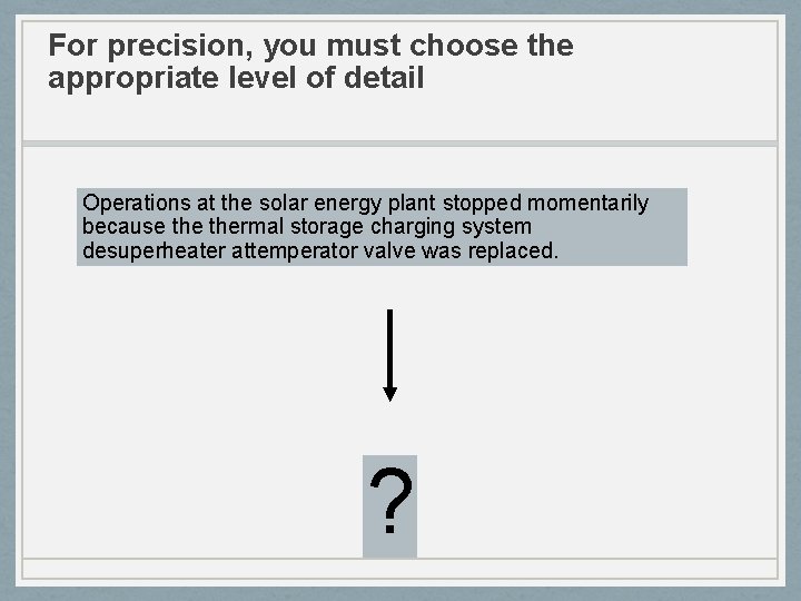 For precision, you must choose the appropriate level of detail Operations at the solar