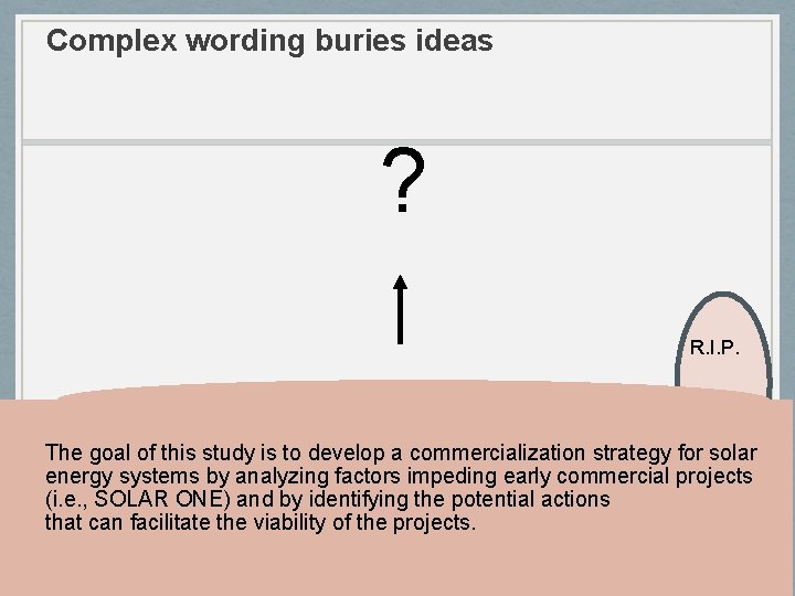 Complex wording buries ideas ? R. I. P. The goal of this study is