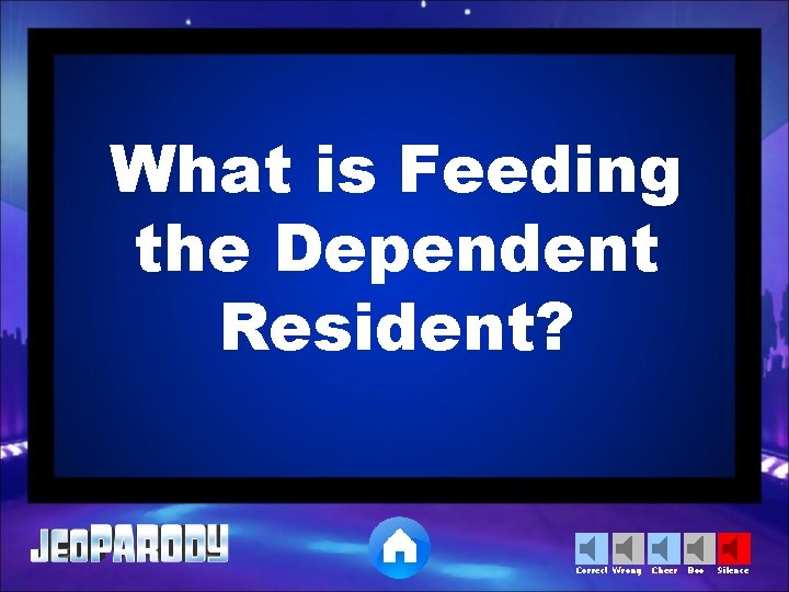 What is Feeding the Dependent Resident? Correct Wrong Cheer Boo Silence 