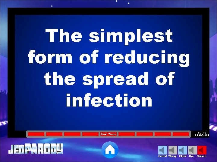 The simplest form of reducing the spread of infection GO TO RESPONSE Start Timer