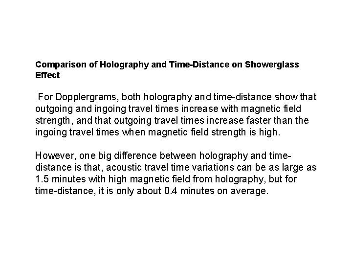 Comparison of Holography and Time-Distance on Showerglass Effect For Dopplergrams, both holography and time-distance