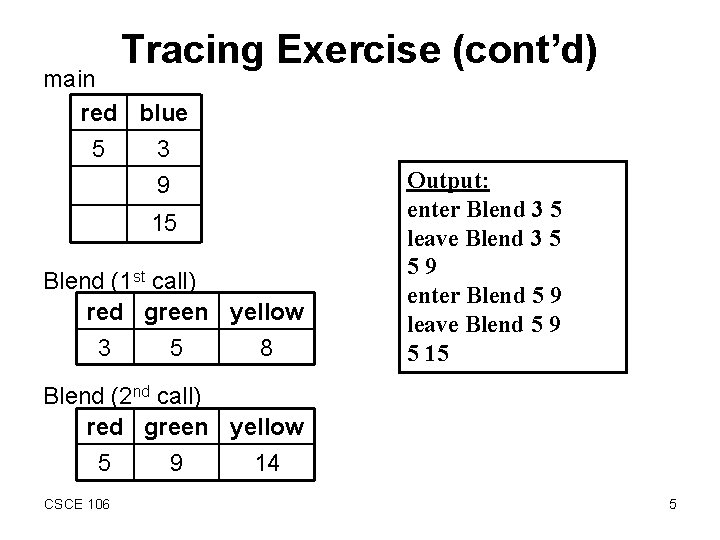 Tracing Exercise (cont’d) main red blue 5 3 9 15 Blend (1 st call)