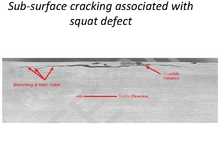 Sub-surface cracking associated with squat defect 