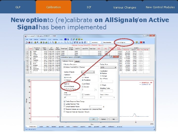 GLP Calibration ICF Various Changes New Control Modules New option to (re)calibrate on All