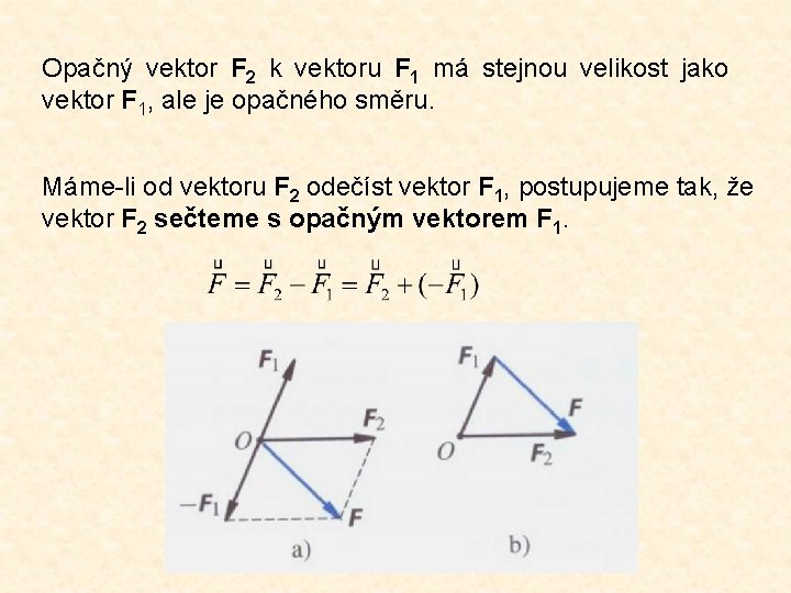 Opačný vektor F 2 k vektoru F 1 má stejnou velikost jako vektor F