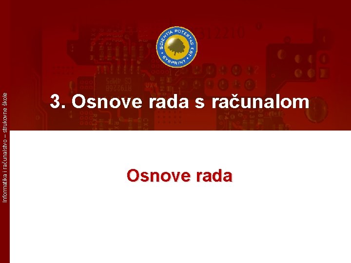 Informatika i računalstvo – strukovne škole 3. Osnove rada s računalom Osnove rada 