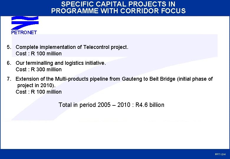 SPECIFIC CAPITAL PROJECTS IN PROGRAMME WITH CORRIDOR FOCUS PETRONET 5. Complete implementation of Telecontrol