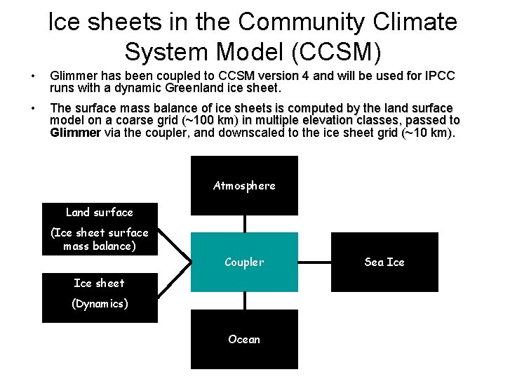 Ice sheets in the Community Climate System Model (CCSM) • Glimmer has been coupled Ice sheets in the Community Climate System Model (CCSM) • Glimmer has been coupled