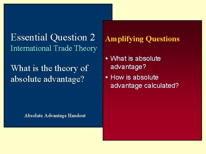 Essential Question 2 Amplifying Questions International Trade Theory What is theory of absolute advantage?