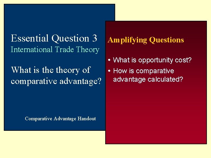 Essential Question 3 Amplifying Questions International Trade Theory What is theory of comparative advantage?