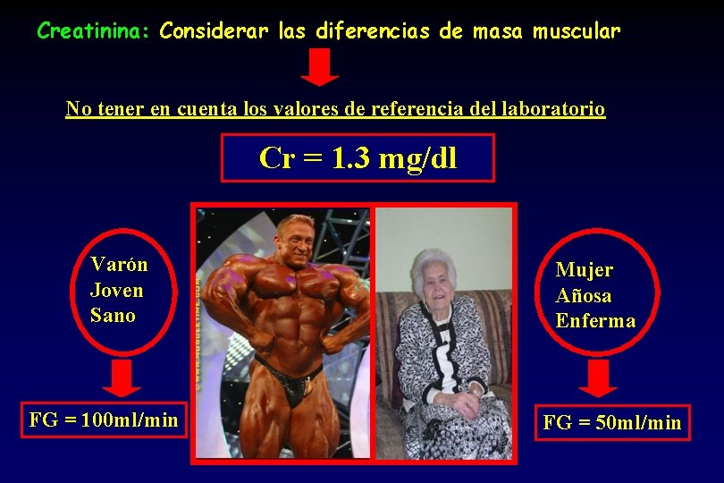 Creatinina: Considerar las diferencias de masa muscular No tener en cuenta los valores de