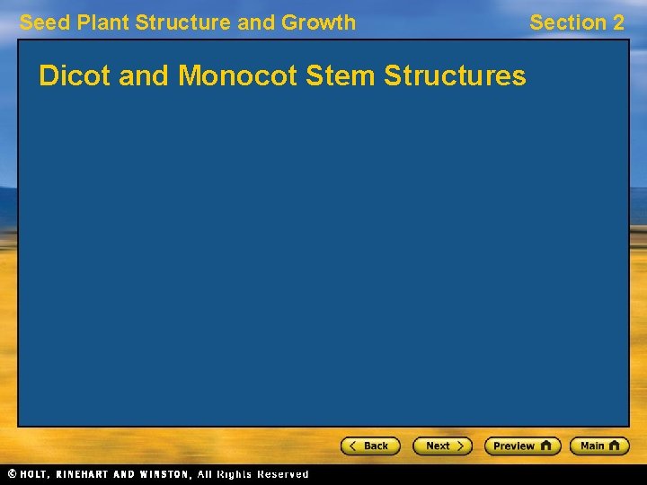 Seed Plant Structure and Growth Dicot and Monocot Stem Structures Section 2 