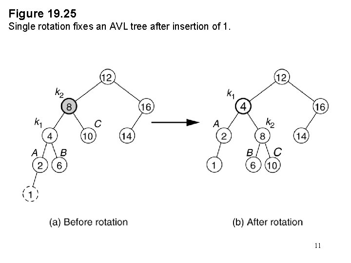 Figure 19. 25 Single rotation fixes an AVL tree after insertion of 1. 11