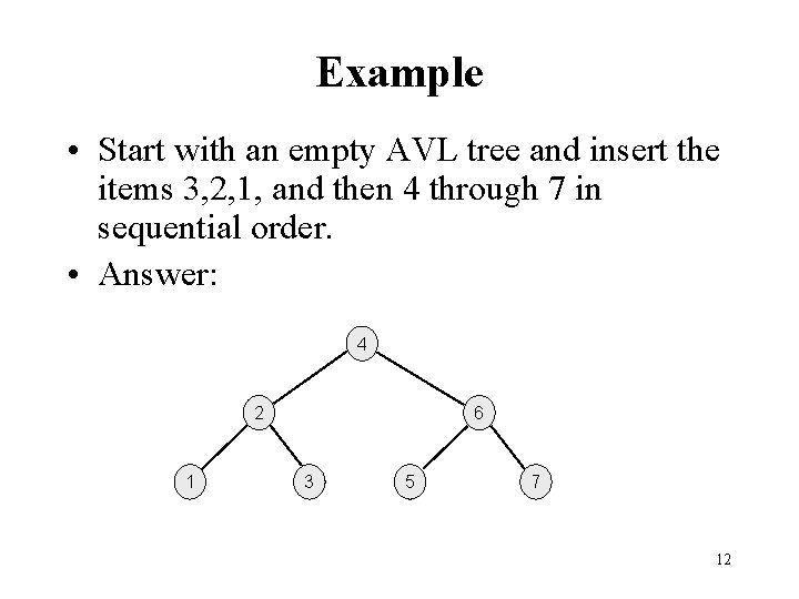 Example • Start with an empty AVL tree and insert the items 3, 2,