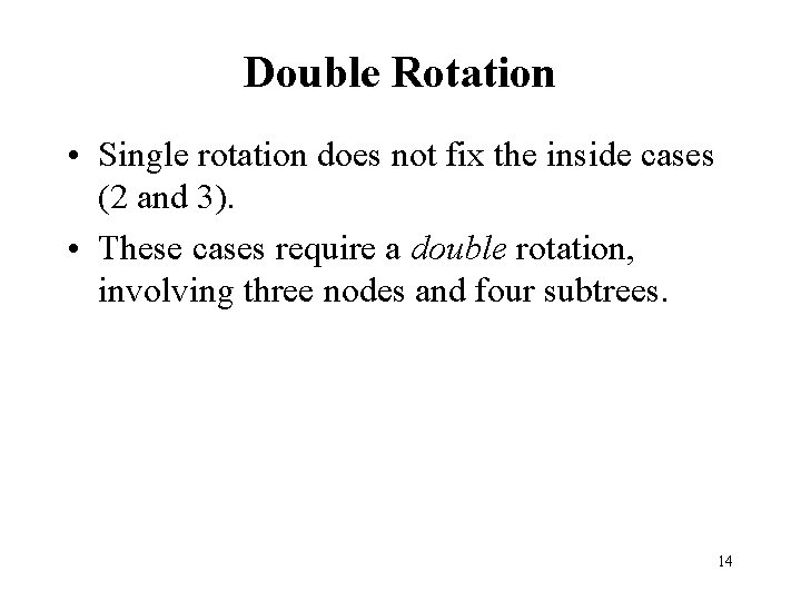 Double Rotation • Single rotation does not fix the inside cases (2 and 3).