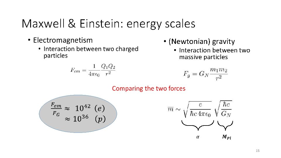 Maxwell & Einstein: energy scales • • (Newtonian) gravity • Interaction between two massive