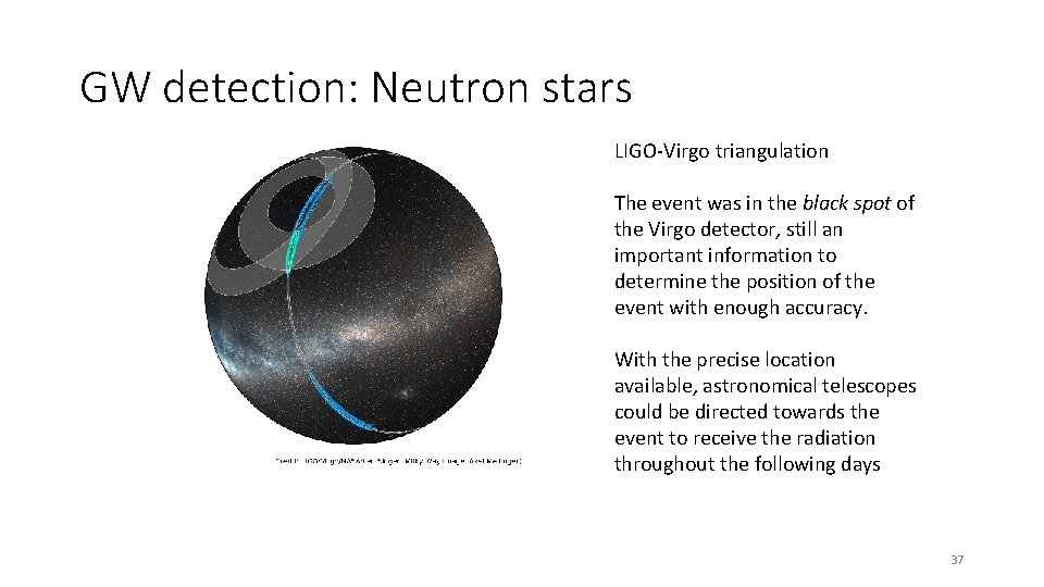 GW detection: Neutron stars LIGO-Virgo triangulation The event was in the black spot of