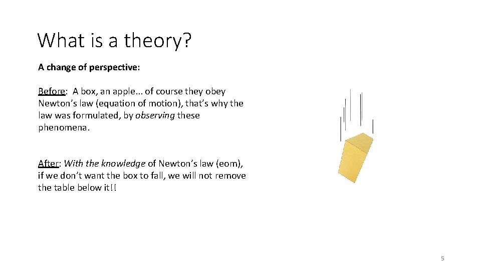 What is a theory? A change of perspective: Before: A box, an apple. .