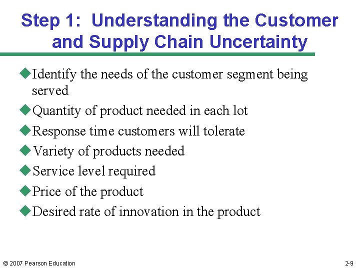 Step 1: Understanding the Customer and Supply Chain Uncertainty u. Identify the needs of