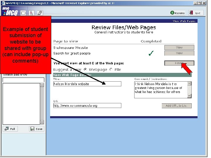 Example of student submission of website to be shared with group (can include pop-up